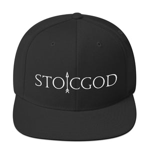 Black Snapback Cap that says STOICGOD