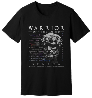 Black T-Shirt of Seneca with a passage from "Groundless Fears" by Seneca made by WARRIOR OF THE MIND