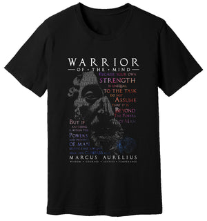 Black T-Shirt of Marcus Aurelius with a passage from The Meditations about “The Powers Of Man” by WARRIOR OF THE MIND