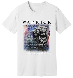 White T-Shirt of Seneca with a passage from "Groundless Fears" by Seneca made by WARRIOR OF THE MIND