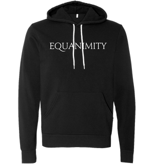 Black pullover hoodie that says EQUANIMITY