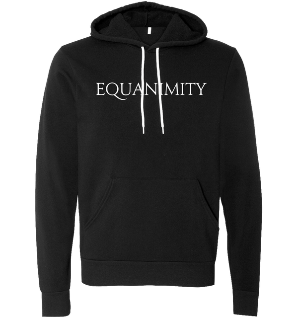 Black pullover hoodie that says EQUANIMITY