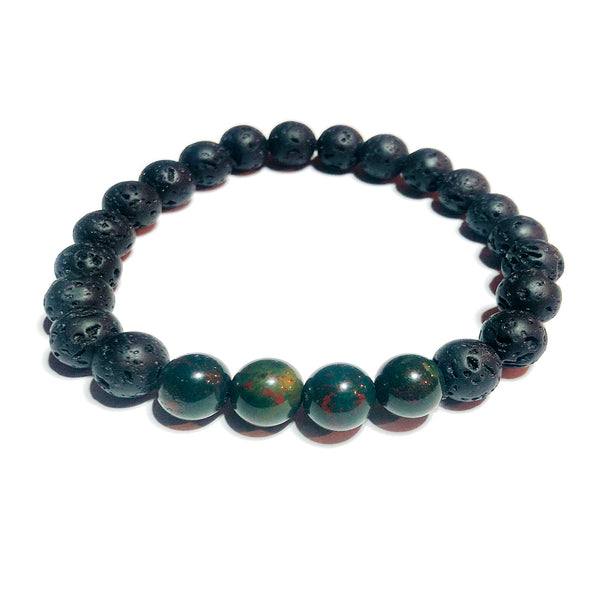 Black Volcanic & Bloodstone Gemstone Bracelet