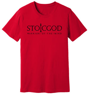 Red T-Shirt that says STOICGOD Warrior Of The Mind