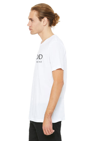 Male Model wearing White T-Shirt that says STOICGOD