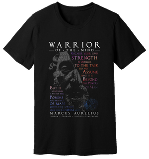 Black T-Shirt of Marcus Aurelius with a passage from The Meditations about “The Powers Of Man” by WARRIOR OF THE MIND