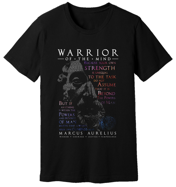 Black T-Shirt of Marcus Aurelius with a passage from The Meditations about “The Powers Of Man” by WARRIOR OF THE MIND