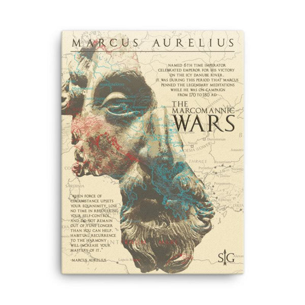 Marcus Aurelius Canvas Print with artwork of Marcus Aurelius and details of the Marcomannic Wars